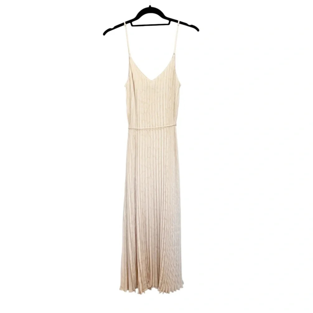 Banana Republic Accordian Pleat Spaghetti Strap Maxi Dress Ivory Size Small - Picture 3 of 8